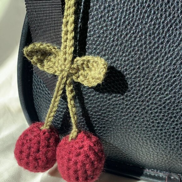 Deep Cherry Red Handmade Crochet Keychain - Picture 3 of 3